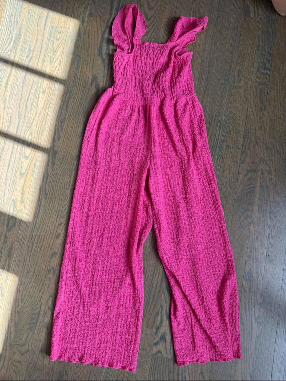 Kids Pink Smocked One-Piece Jumpsuit